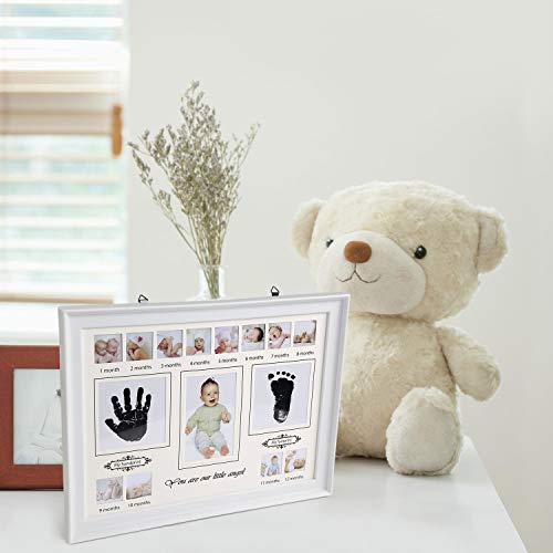 LEADSTAR Kit de Marco Para Manos y Huellas de Bebé para Niño y Niña, Handprint y Marco de Huella con Marcos de Fotos de 12 Meses Recuerdo Memorable, Ideal Decoración para Regalo Bebe Recien Nacido