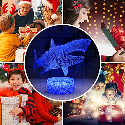 LED Lámpara de Mesa 3D Tiburón con Control Remoto Sensor Tacto, QiLiTd Regulable Lámpara Noche de Atmósfera Modo RGB, Decoracion Cumpleaños, Navidad Regalos de Mujer Bebes Hombre Niños Amigas