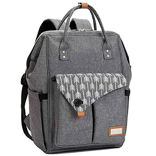 Lekebaby Mochila de Pañales Gran Capacidad Versátil Resistente al Agua Bolsa de Pañales para Bebés, Mochila Pañales con Cambiador, Gris