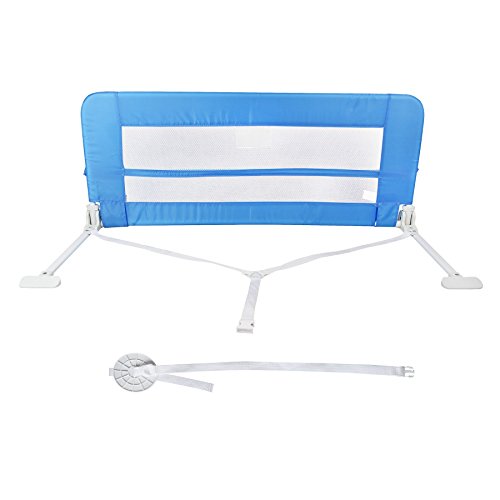 Leogreen - Barandilla de Seguridad para Cama de Bebés y Niños Pequeños, Barrera de Cama Plegable, 1,02 Metro(s), Azul, Material: Tela de nylon