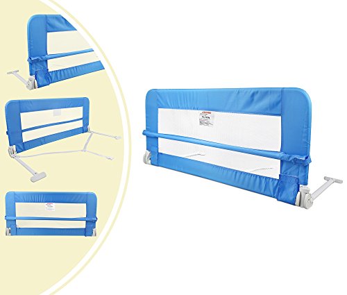 Leogreen - Barandilla de Seguridad para Cama de Bebés y Niños Pequeños, Barrera de Cama Plegable, 1,02 Metro(s), Azul, Material: Tela de nylon