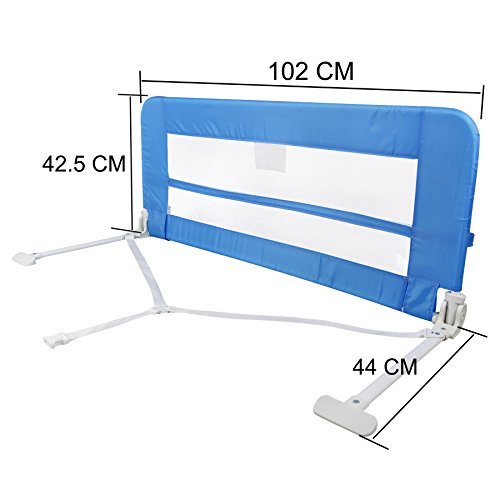 Leogreen - Barandilla de Seguridad para Cama de Bebés y Niños Pequeños, Barrera de Cama Plegable, 1,02 Metro(s), Azul, Material: Tela de nylon