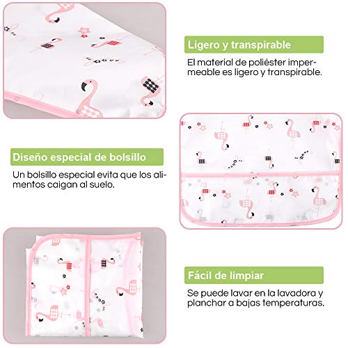 Lictin 5 Pcs Babero con Mangas Impermeable- Babero de Manga Larga con Escote Ajustable para Bebes (0-24 meses)