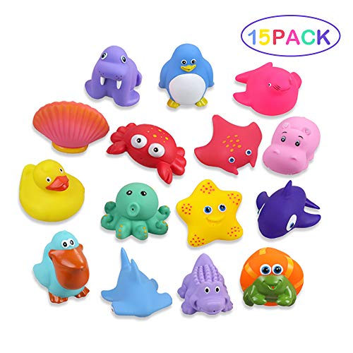 Lictin Juguetes de Baño para Bebé Niños - 15PCS Juguetes de Natación del Flotante, Seguro sin BPA, Animales Marinos Coloridos para Bebés Baño Piscina Playa