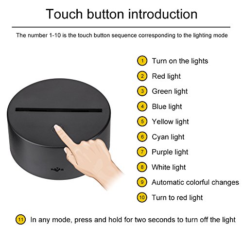 Linkax 3D LED Luz de Noche Ilusión óptica Lámpara de Mesa Luz iluminación 7 Colores de Control Remoto con Acrílico Plano & ABS Base & Cargador USB