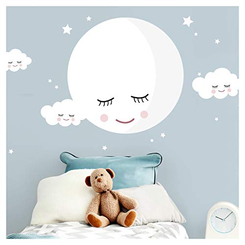 Little Deco DL245 - Adhesivo decorativo para pared, diseño de luna y nubes, color blanco, Blanco, M - 30 x 30 cm (BxH)