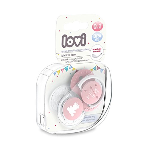 LOVI 2x Chupete Mini Silicona para Bebés de 0-2 meses | La Base Pequeña y Ligera | Cubierta Higiénica | Protege el Reflejo Natural de Succión de Bebé | My Little Love Colección | Rosa