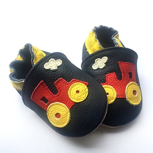 LSERVER Zapatos de bebé de Cuero Suave Pantuflas Infantiles Patuco de Suela Suave, Tren Negro, L (12-18 Meses)