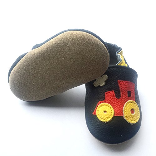 LSERVER Zapatos de bebé de Cuero Suave Pantuflas Infantiles Patuco de Suela Suave, Tren Negro, L (12-18 Meses)