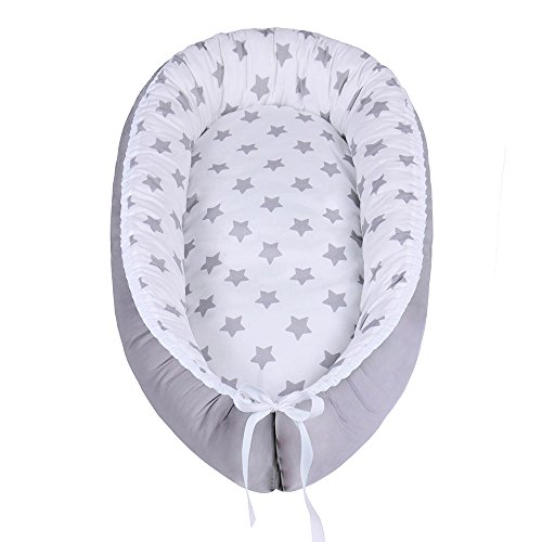 Lulando LULANDO Nido bebé Reductor de Cuna Reversible Capullo Multifuncional Oeko-Tex Standard 100 Clase I, Farbe:Grey Stars/Grey 1 Unidad 1200 g