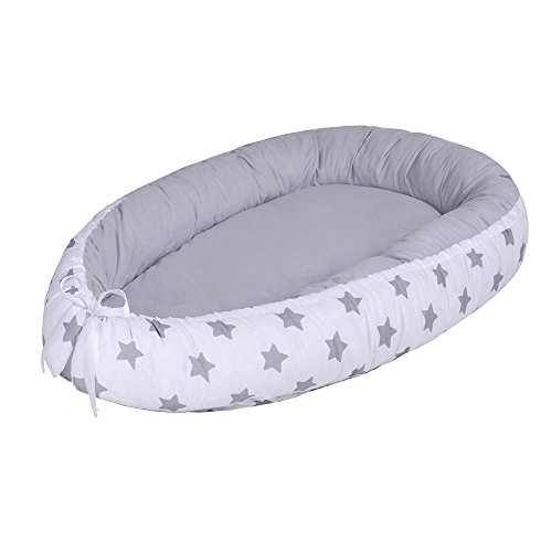 Lulando LULANDO Nido bebé Reductor de Cuna Reversible Capullo Multifuncional Oeko-Tex Standard 100 Clase I, Farbe:Grey Stars/Grey 1 Unidad 1200 g