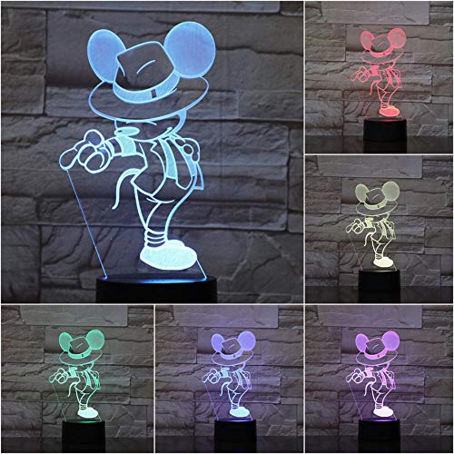 Luz de ilusión 3D Lámpara de mesa LED de Mickey Mouse Luz de noche infantil Luz de noche de Michael Jackson Luz de regalo de cumpleaños de Navidad