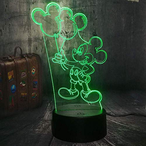 Luz De Noche 3D Nueva Novedad Cute Mickey Mouse Holding Balloon Cartoon 3D Led Night Light Lámpara De Escritorio Cumpleaños Infantil Regalo De Navidad Decoración Para El Hogar