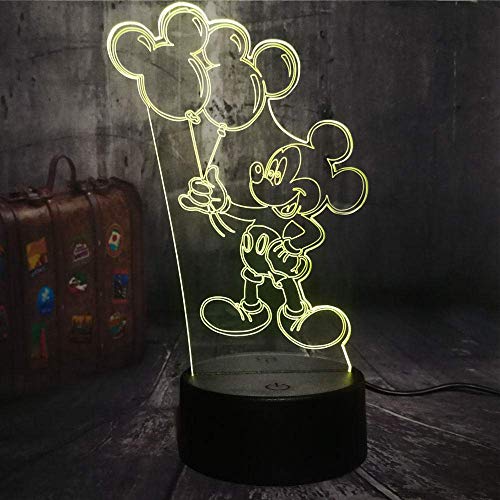 Luz De Noche 3D Nueva Novedad Cute Mickey Mouse Holding Balloon Cartoon 3D Led Night Light Lámpara De Escritorio Cumpleaños Infantil Regalo De Navidad Decoración Para El Hogar