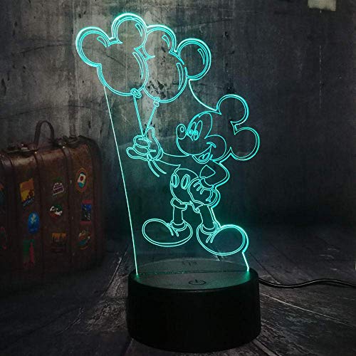 Luz De Noche 3D Nueva Novedad Cute Mickey Mouse Holding Balloon Cartoon 3D Led Night Light Lámpara De Escritorio Cumpleaños Infantil Regalo De Navidad Decoración Para El Hogar