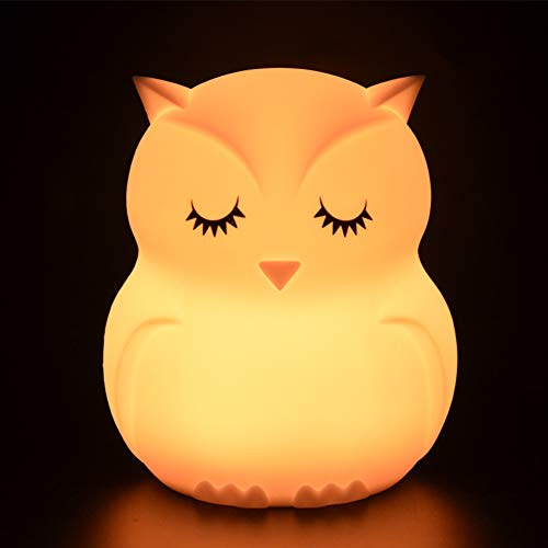 Luz Nocturna Infantil Tekemai,Luz de Noche Bebé, Lámpara de Mesa,lámpara de cabecera silicona,9 colores con control remoto,lámpara LED recargable USB para Dormitorio/Regalo para niños (Búho)