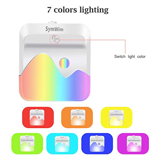 Luz Nocturna Infantil,Lámpara Noche Enchufe con Sensor de Automático,7 Colores RGB Cambiante,para Habitación Bebé, Niños, Dormitorio, Sala, Pasillos, Baño, Cocina (2 piezas)