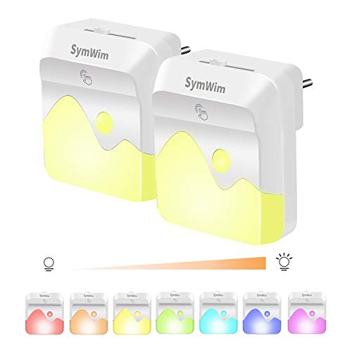 Luz Nocturna Infantil,Lámpara Noche Enchufe con Sensor de Automático,7 Colores RGB Cambiante,para Habitación Bebé, Niños, Dormitorio, Sala, Pasillos, Baño, Cocina (2 piezas)