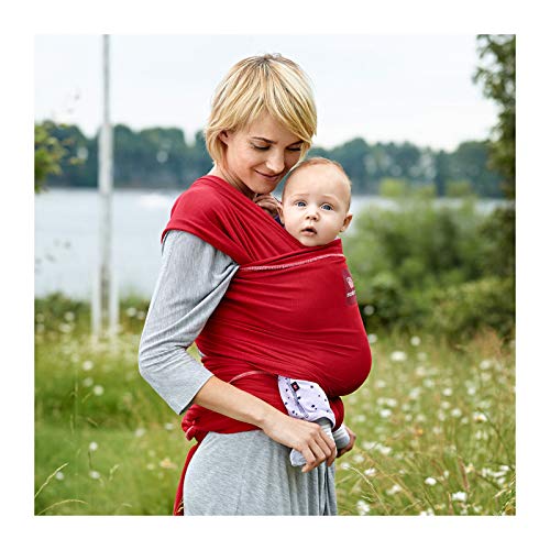 manduca SLING Mochila Bebe/Fular Portabebes Elastico con Certificado GOTS, Calidad Ecológica, Algodón Orgánico, Para Bebes Pequeños 3,5-15kg (chili/rojo chili, 5,10m x 0,60m)