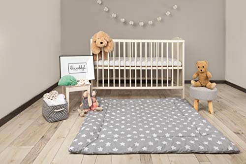 Manta para bebé de gatear y Alfombra de juego para bebés I Gris Estrellas I para Parque bebe 100x100 / 120x120 - SWADDYL (120x120)