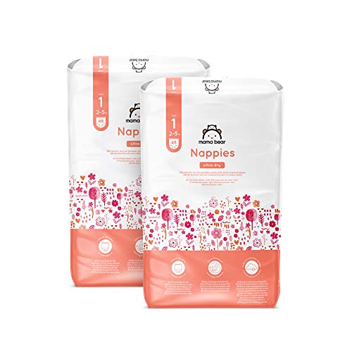 Marca Amazon - Mama Bear Pañales ultra-secos - Talla 1 (2-5 kg) - Con canales - 96 pañales (2 bolsas x 48) - Nueva versión