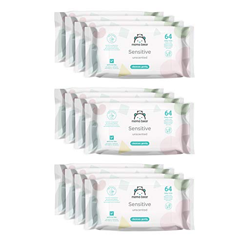 Marca Amazon -  Mama Bear Sensitive Toallitas húmedas para bebé - 12 Paquetes (768 Toallitas)