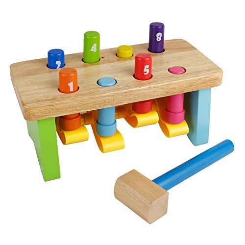 Martillo Juguete Madera Banco de Herramientas Juguete Ocho Colors Clavijas Juego del Número para Niño de 18 Meses