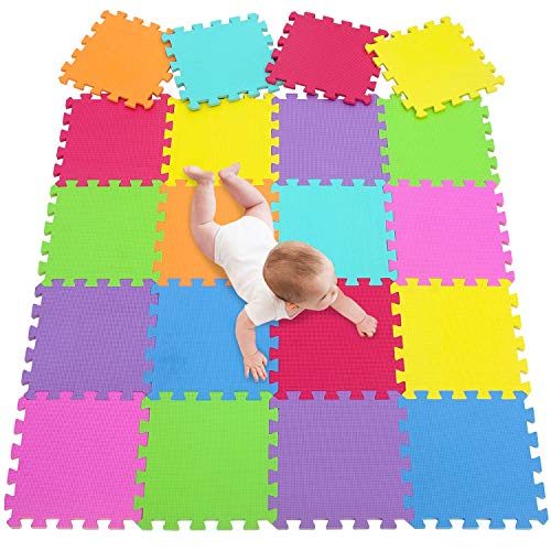 meiqicool Exterior/Interior Protectora|Alfombrillas de Enclavamiento Suelo Estera para Suelos,Ideal para Gimnasio, Zona de Juegos,Ejercicio,Yoga de bebé 20 Azulejos (16.5sqft) Play Alfombrillas 09G20