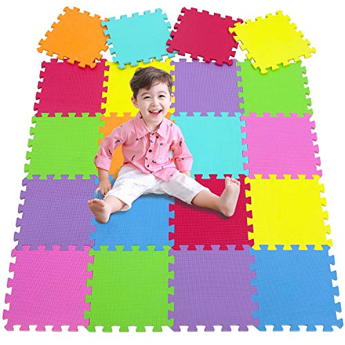 meiqicool Exterior/Interior Protectora|Alfombrillas de Enclavamiento Suelo Estera para Suelos,Ideal para Gimnasio, Zona de Juegos,Ejercicio,Yoga de bebé 20 Azulejos (16.5sqft) Play Alfombrillas 09G20