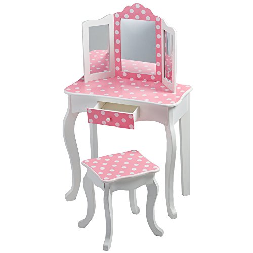 Mesa de tocador rosa de madera con espejo y banqueta de Teamson Kids TD-11670F