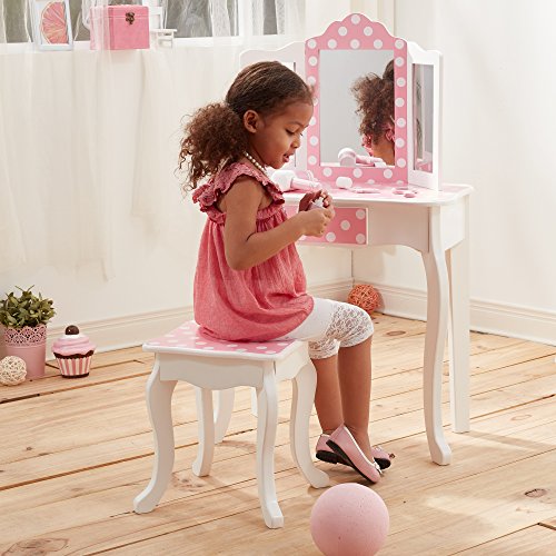 Mesa de tocador rosa de madera con espejo y banqueta de Teamson Kids TD-11670F