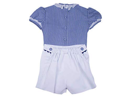 MI HIJA Y YO Camisa y Pantalón de Vichy y Piqué Modelo Francoise para Bebé (de 12 a 24 Meses) - Hecho a Mano - Colección Luz Marina - PRES. Regalo