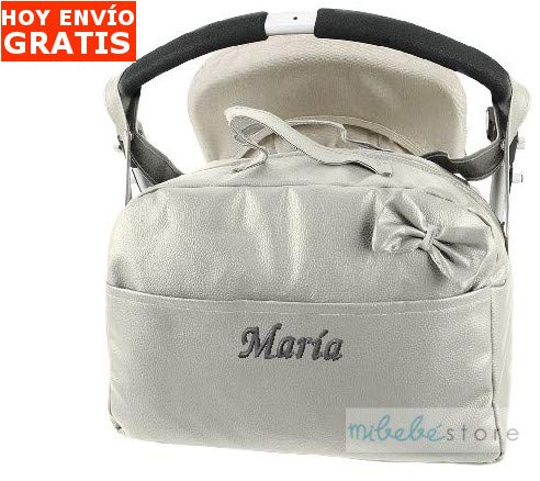 mibebestore - Bolso Polipiel Carrito Bebe Personalizado con nombre bordado GRIS - Nombre bebé bordado