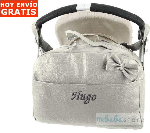 mibebestore - Bolso Polipiel Carrito Bebe Personalizado con nombre bordado GRIS - Nombre bebé bordado