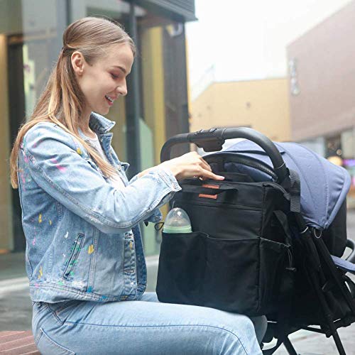 Miracle Baby Bolsa de Paseo de Bebé para Mamá .bolsa para cochecito Portátil Bolso Cambiador para Carrito bebe Gran capacidad-33 * 36 * 13cm(Negro puro)