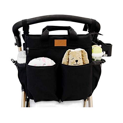 Miracle Baby Bolsa de Paseo de Bebé para Mamá .bolsa para cochecito Portátil Bolso Cambiador para Carrito bebe Gran capacidad-33 * 36 * 13cm(Negro puro)