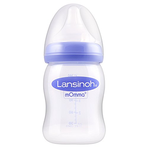 mOmma by Lansinoh - Biberón para leche materna con tetina Simuladora del pezón Materno de flujo lento, 160 ml/ 1 Ud