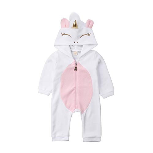 Mono Bebé Niña Pijama Unicornio con Capucha Traje de Dormir Pelele Infantil de Manga Larga Ropa Mameluco Animal con Cremallera para Bebés Recién Nacido (0-24 Meses)