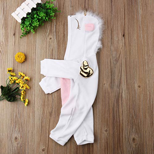 Mono Bebé Niña Pijama Unicornio con Capucha Traje de Dormir Pelele Infantil de Manga Larga Ropa Mameluco Animal con Cremallera para Bebés Recién Nacido (0-24 Meses)