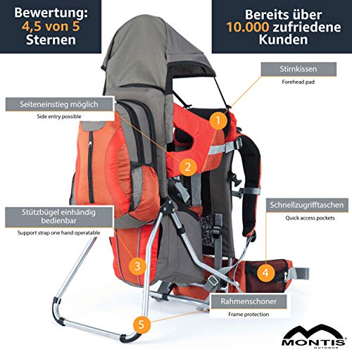 MONTIS Explore Evolution, Mochila portabebés, hasta 25 kg, 2000 g, Naranja