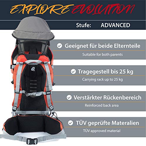 MONTIS Explore Evolution, Mochila portabebés, hasta 25 kg, 2000 g, Naranja