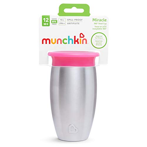 Munchkin Miracle 360°- Vaso antiderrames en acero inoxidable, rosa, 296 ml