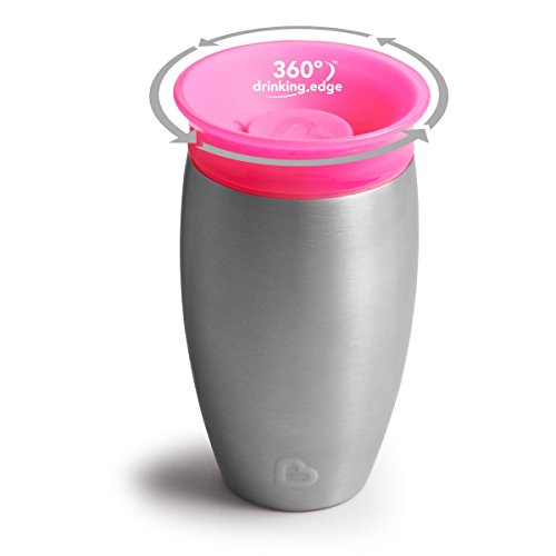 Munchkin Miracle 360°- Vaso antiderrames en acero inoxidable, rosa, 296 ml