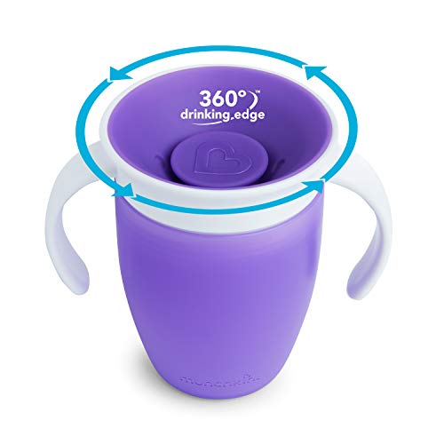 Munchkin Miracle 360°- Vaso Antiderrames Entrenamiento con Asas, morado, 207 ml