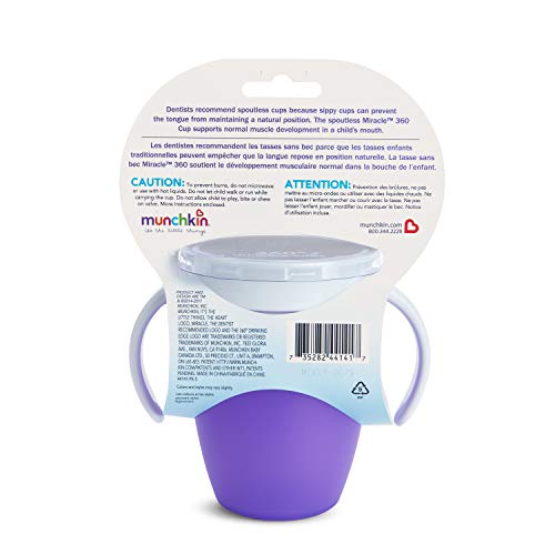 Munchkin Miracle 360°- Vaso Antiderrames Entrenamiento con Asas, morado, 207 ml