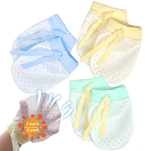 Nochme - Manoplas antiarañazos para recién nacidos, 3 pares, elásticos, ajustables, transpirables, sin arañazos, guantes de bebé, guantes para bebés de 0 a 3 a 6 a 12 meses