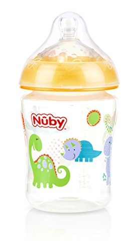 Nuby ID1192 - Biberón boca ancha estampado con tapa PP y tetina de flujo lento, 270 ml