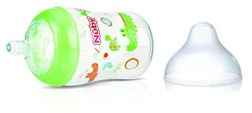 Nuby ID1192 - Biberón boca ancha estampado con tapa PP y tetina de flujo lento, 270 ml