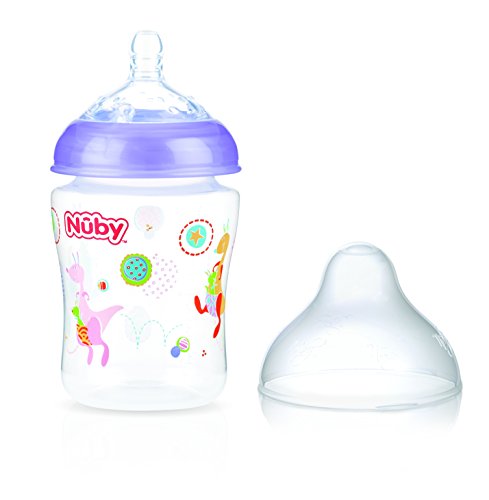 Nuby ID1192 - Biberón boca ancha estampado con tapa PP y tetina de flujo lento, 270 ml