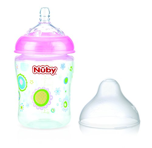 Nuby ID1192 - Biberón boca ancha estampado con tapa PP y tetina de flujo lento, 270 ml